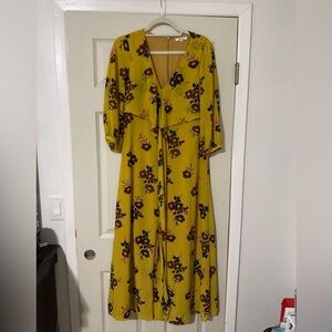 Madewell Mustard Floral Long Sleeve Dress